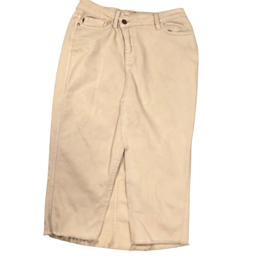 Judy Blue Skirt Women Medium Tan Dyed Denim Boho Raw Hem Streetwear Coastal Midi